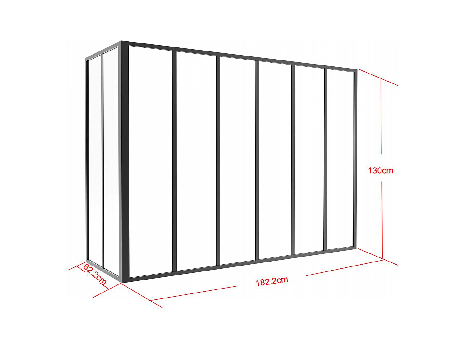 Hörnglasvägg för ateljé i pulverlackerad aluminium - L180 x L60 x H130 cm - Svart - BAYVIEW