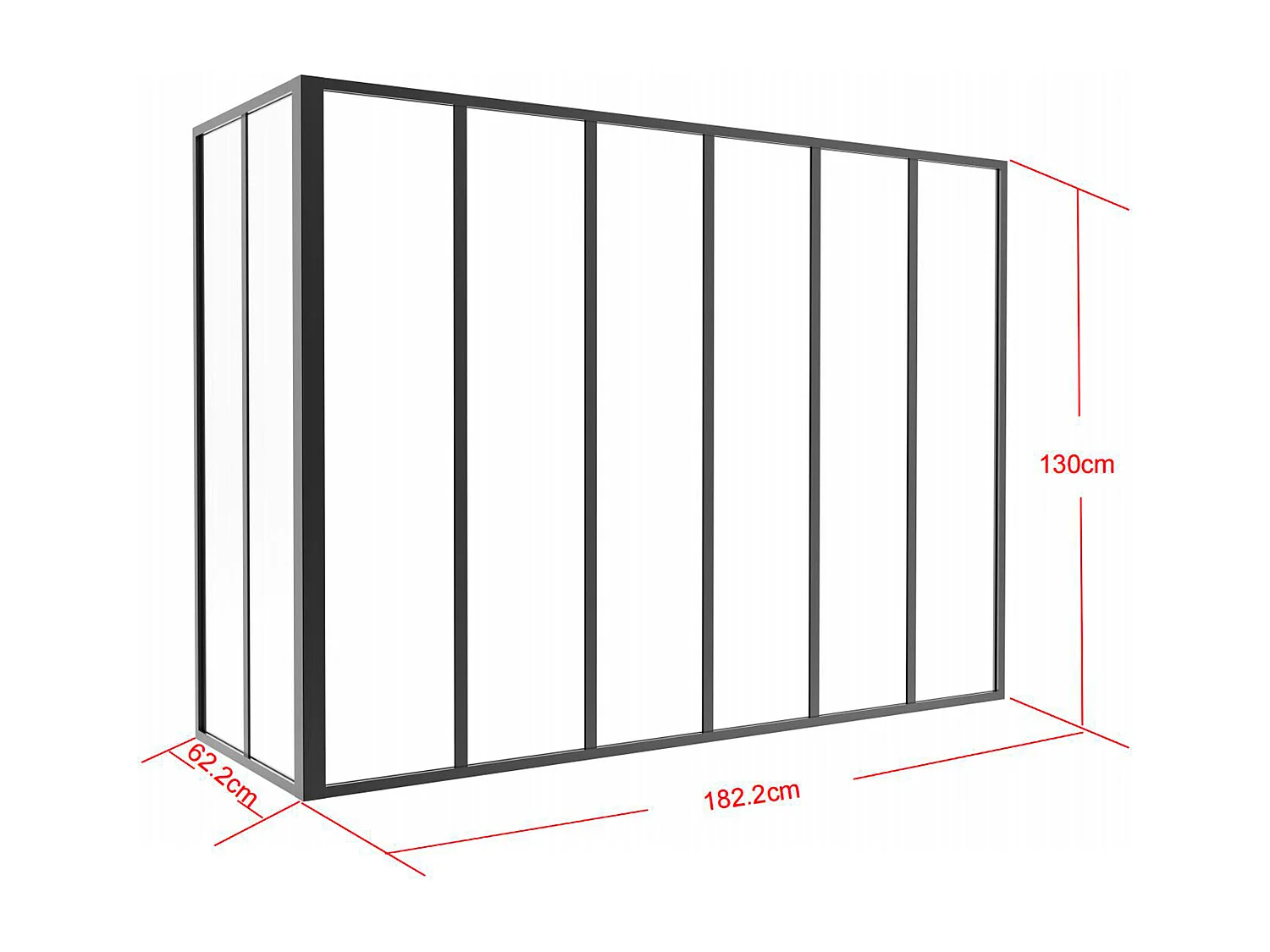 Glaswand Ecklösung - 180 x 60 x 130 cm - thermolackiertes Aluminium - Schwarz - BAYVIEW