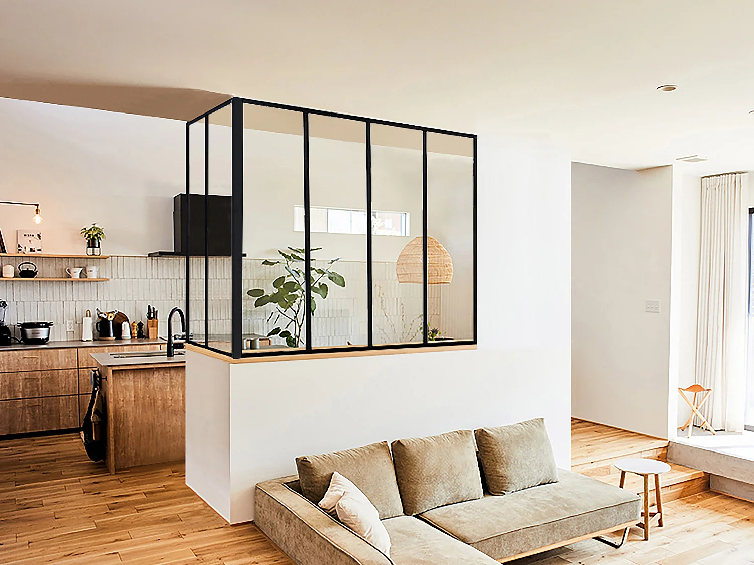 Verrière d'angle atelier en aluminium thermolaqué - L120 x L60 x H105 cm - Noir - BAYVIEW