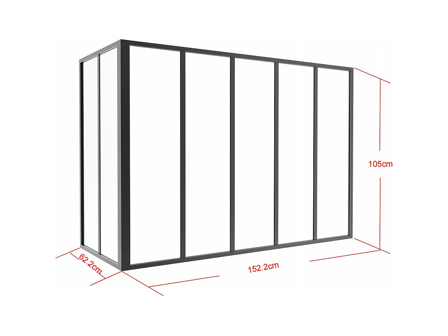 Glaswand Ecklösung - 150 x 60 x 105 cm - thermolackiertes Aluminium - Schwarz - BAYVIEW
