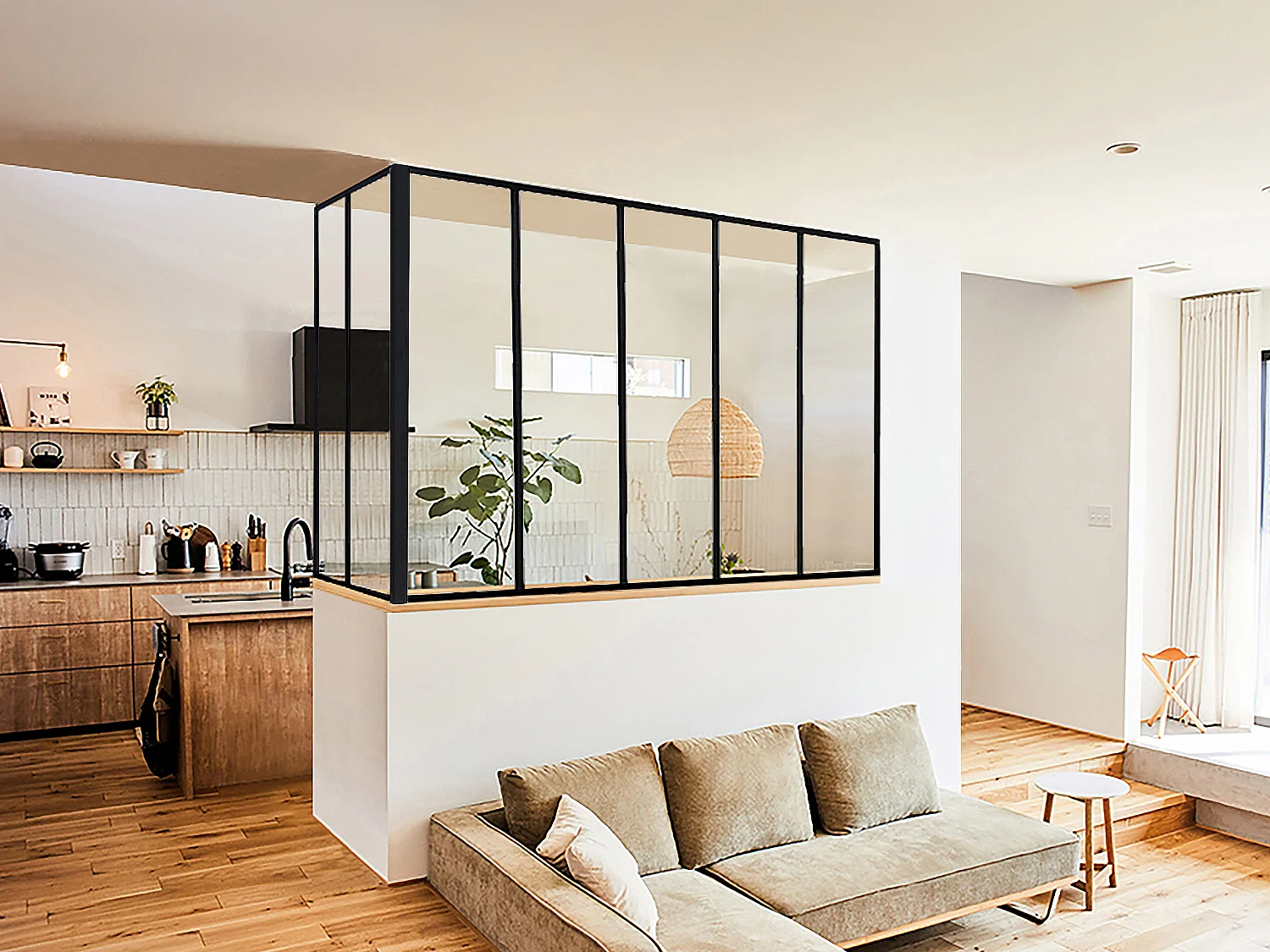 Verrière d'angle atelier en aluminium thermolaqué - L150 x L60 x H105 cm - Noir - BAYVIEW