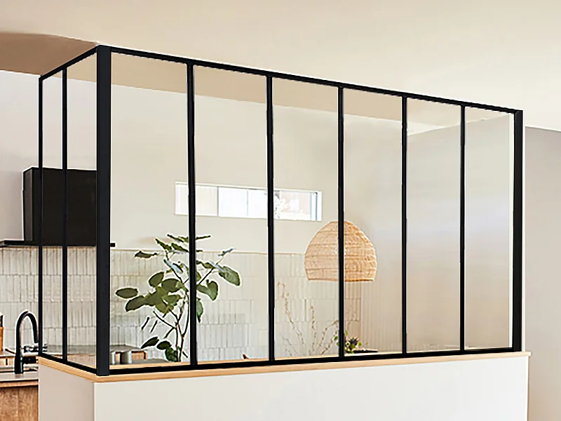 Glaswand Ecklösung - 180 x 60 x 105 cm - thermolackiertes Aluminium - Schwarz - BAYVIEW