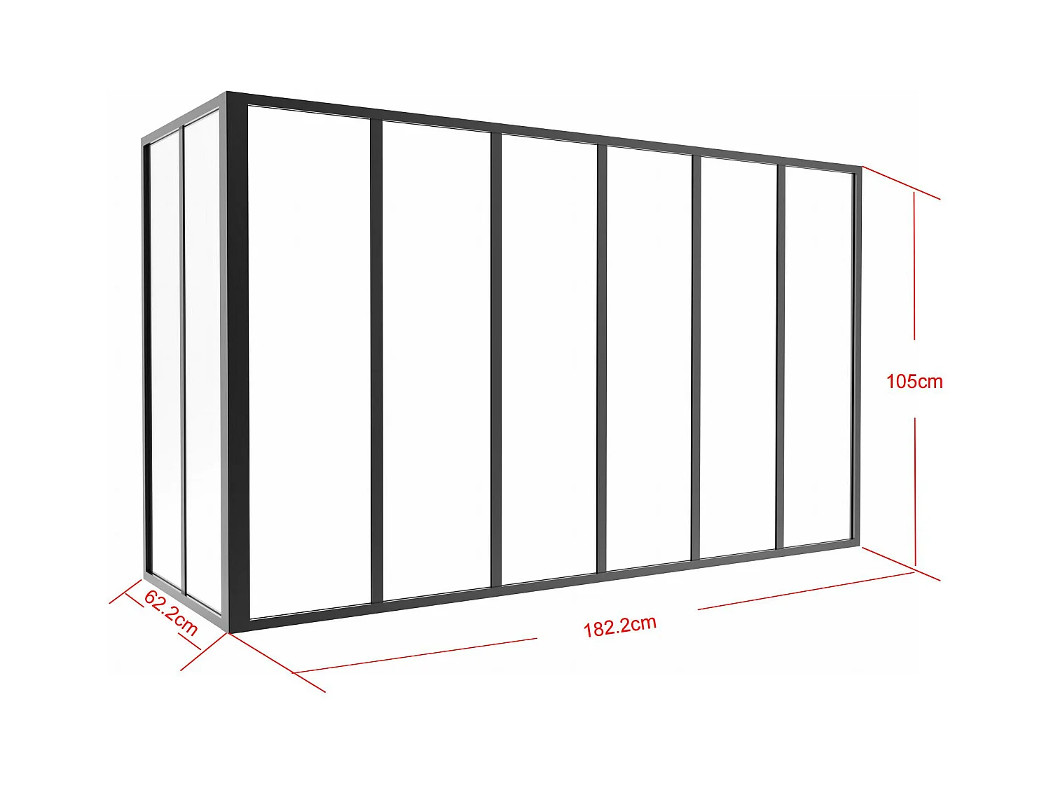 Glaswand Ecklösung - 180 x 60 x 105 cm - thermolackiertes Aluminium - Schwarz - BAYVIEW
