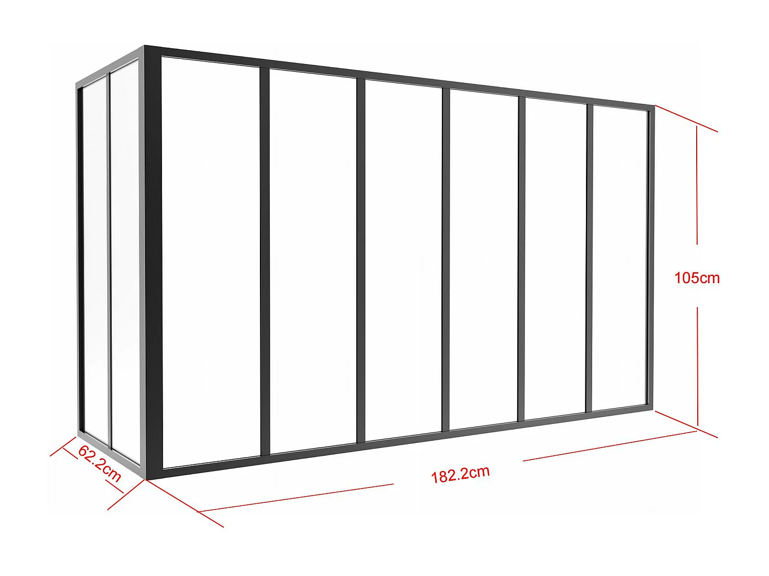 Vetrata angolare L180 x L60 x H105 cm in Alluminio termolaccato Nero Stile atelier - BAYVIEW