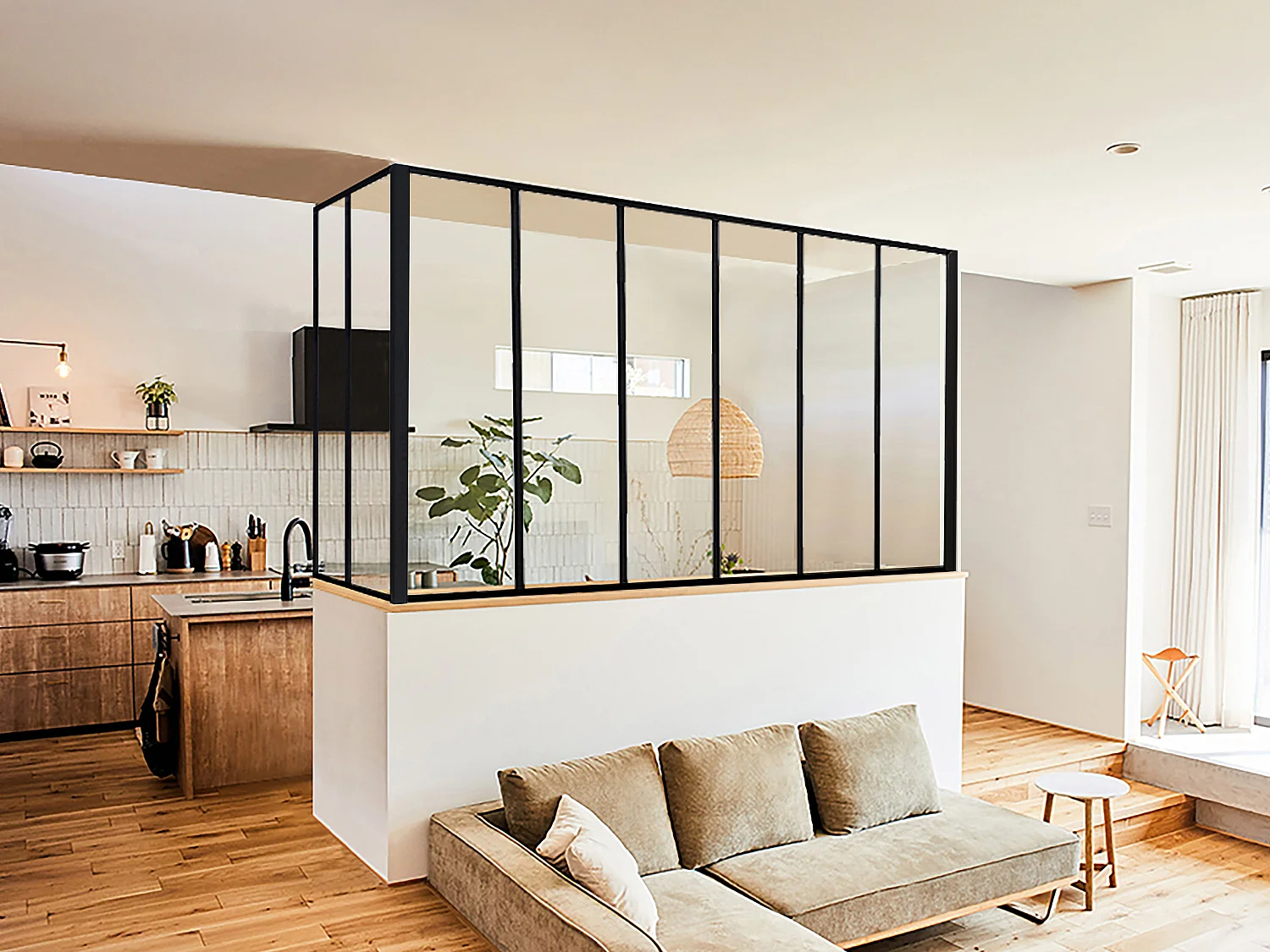 Vetrata angolare L180 x L60 x H105 cm in Alluminio termolaccato Nero Stile atelier - BAYVIEW