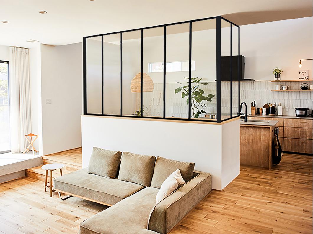 Glaswand Ecklösung - 180 x 60 x 105 cm - thermolackiertes Aluminium - Schwarz - BAYVIEW