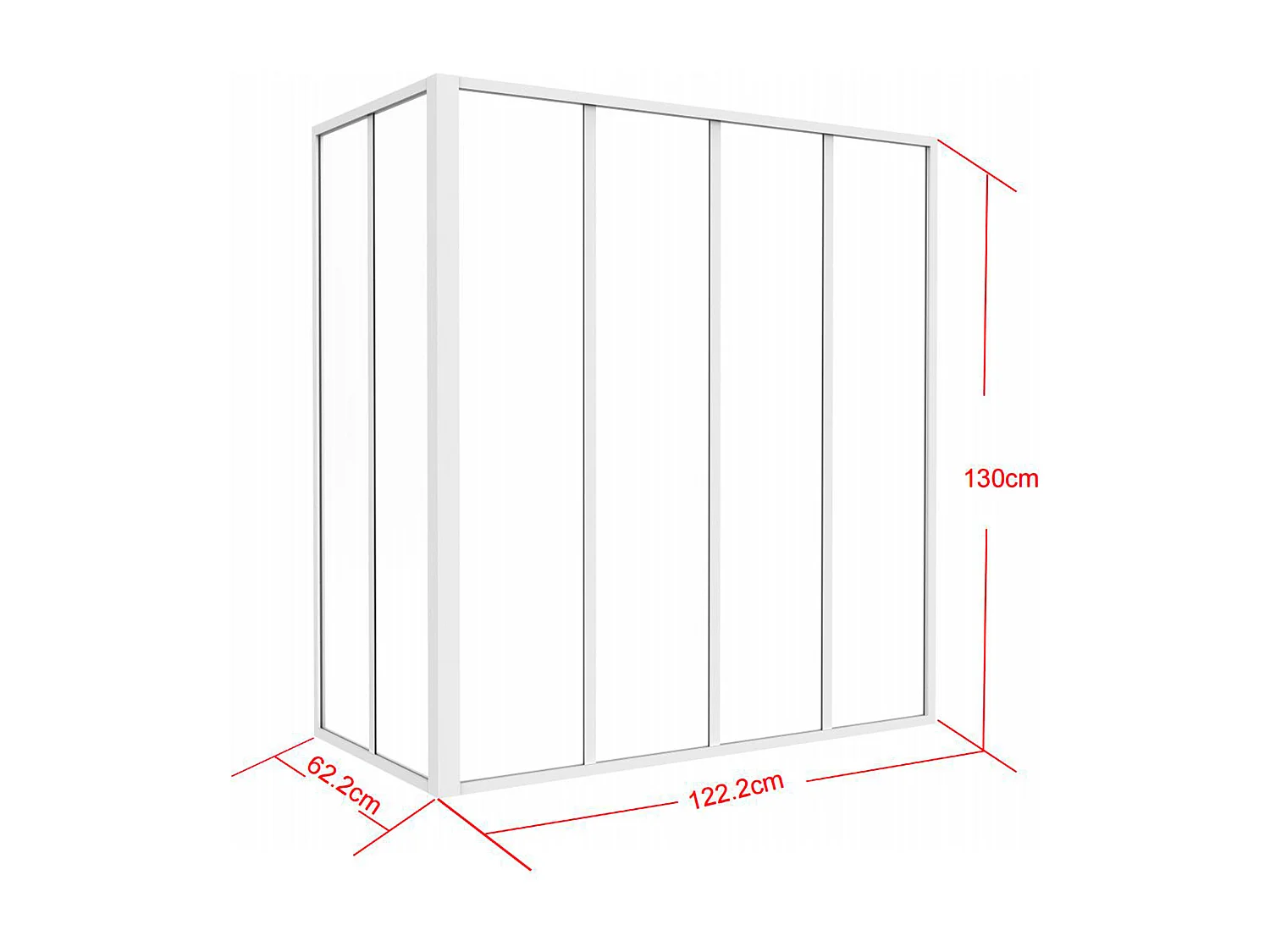 Glaswand Ecklösung - 120 x 60 x 130 cm - thermolackiertes Aluminium - Weiß - BAYVIEW
