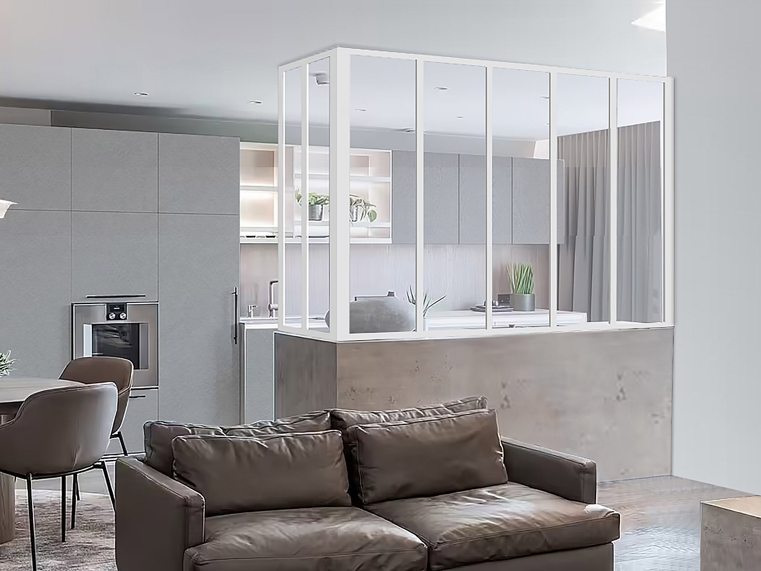 Vente-unique Glaswand Ecklösung - 150 X 60 X 130 Cm - Thermolackiertes Aluminium - Weiß - Bayview
