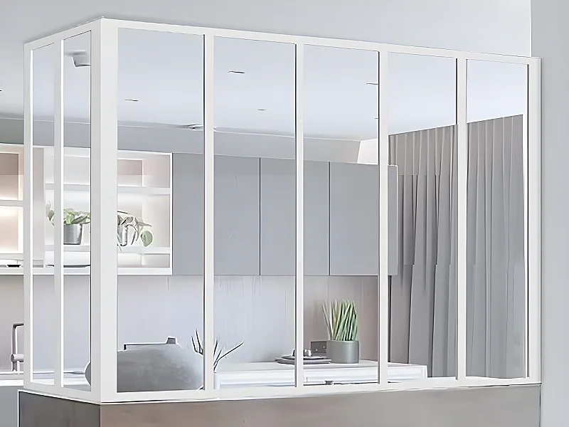 Verrière d'angle atelier en aluminium thermolaqué - L150 x L60 x H130 cm - Blanc - BAYVIEW