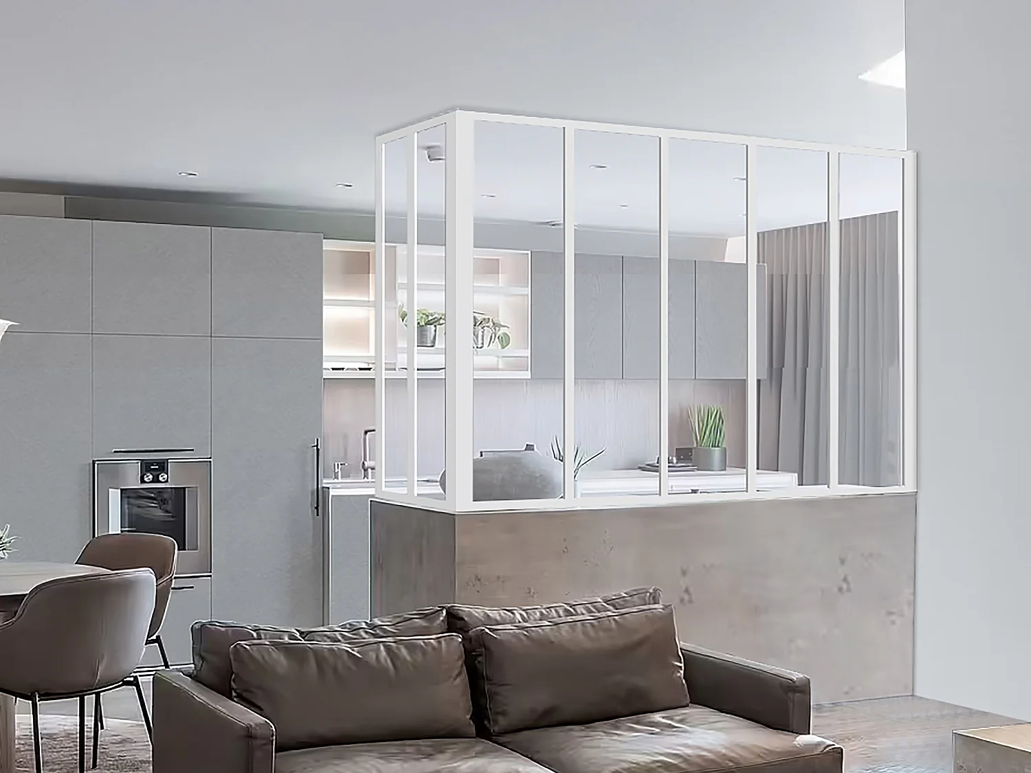 Hjørne-atelierglasparti i pulverlakeret aluminium - L150 x L60 x H105 cm - Hvid - BAYVIEW