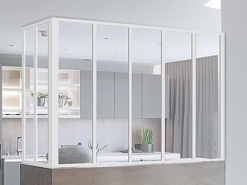 Verrière d'angle atelier en aluminium thermolaqué - L150 x L60 x H105 cm - Blanc - BAYVIEW