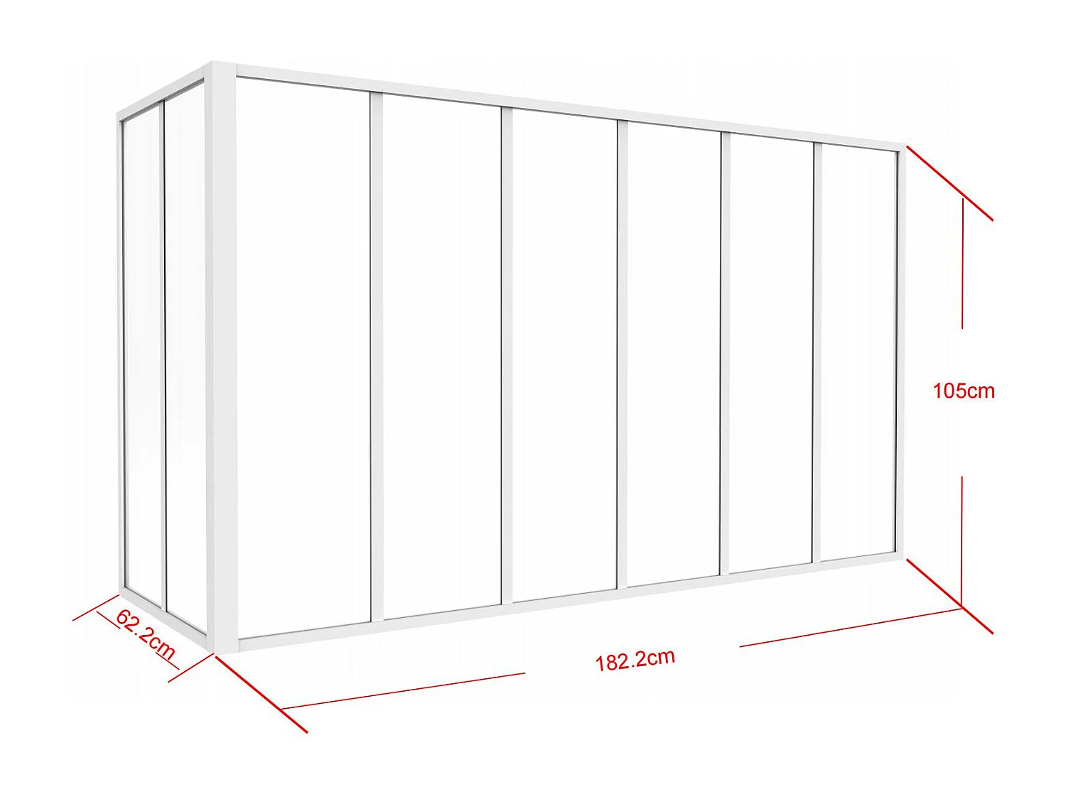 Vinkelværkstedsrude i termocoated aluminium - L180 x L60 x H105 cm - Hvid - BAYVIEW