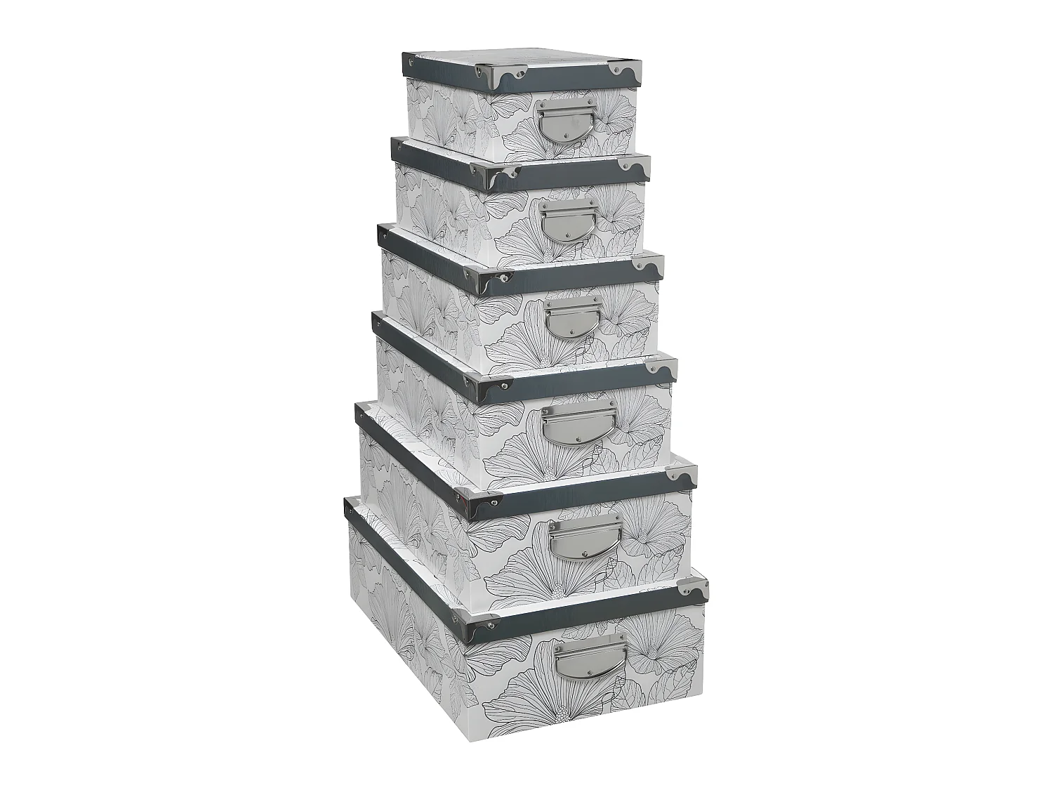 Lot de 6 Boîtes de rangement avec poignées et coins en métal déco Noir & Blanc