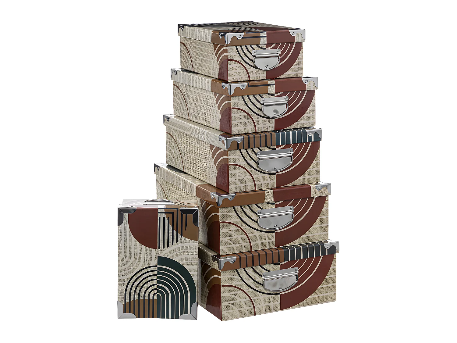 Lot de 6 Boîtes de rangement avec poignées et coins en métal déco Abstrait