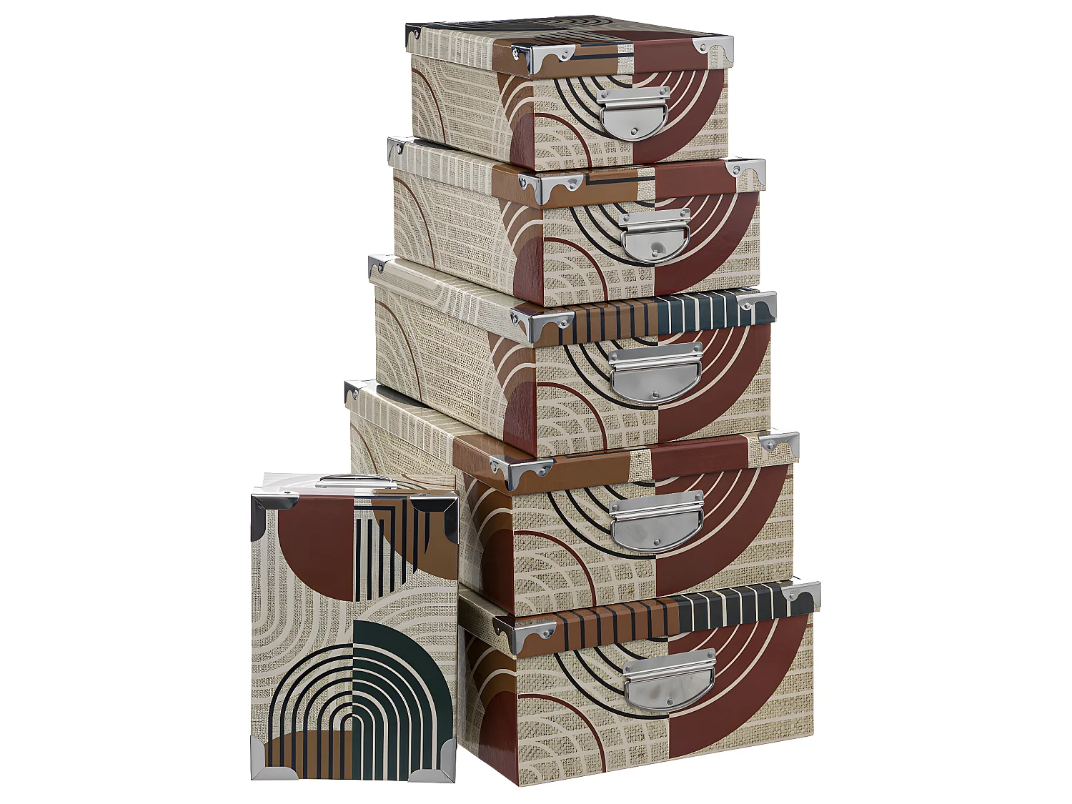 Lot de 6 Boîtes de rangement avec poignées et coins en métal déco Abstrait