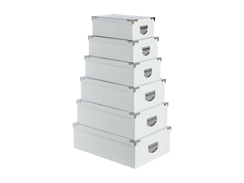 Lot de 6 Boites de rangement avec coins en métal  uni blanc