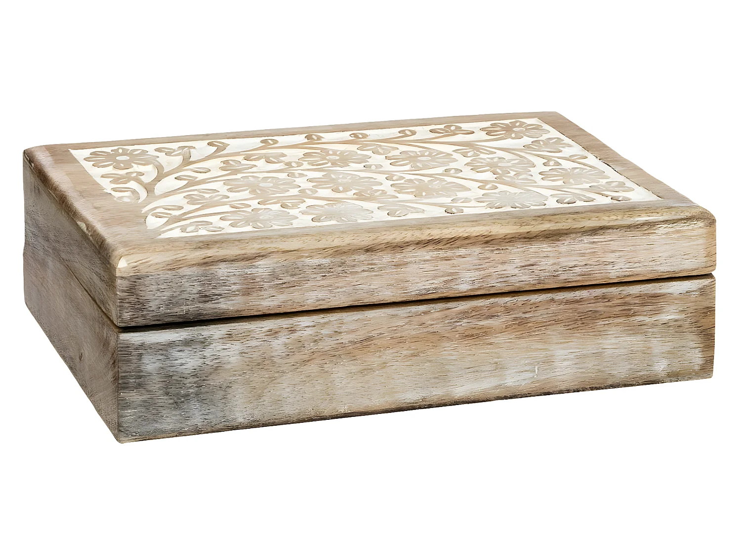 Lot de 2 Boîtes de rangement en Manguier sculpté et blanchi