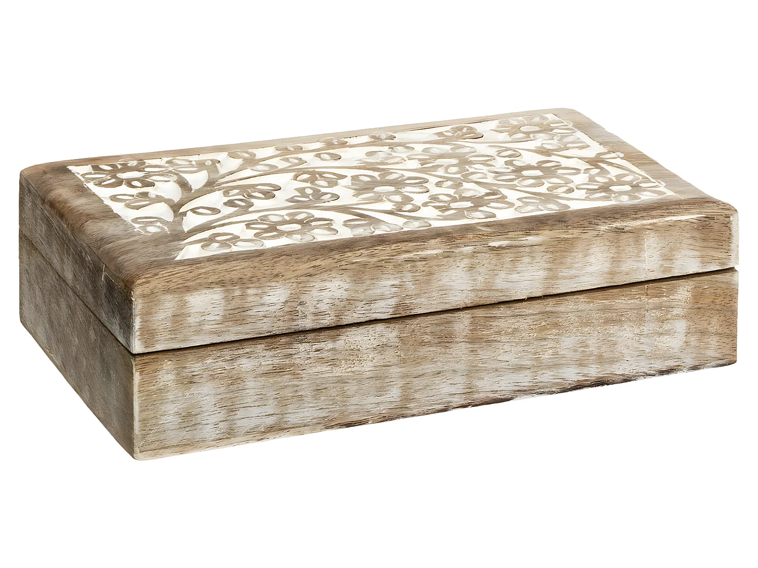 Lot de 2 Boîtes de rangement en Manguier sculpté et blanchi