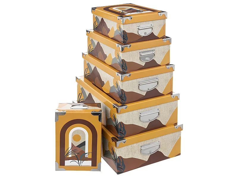 Lot de 6 Boîtes de rangement avec poignées et coins en Métal collection Oasis