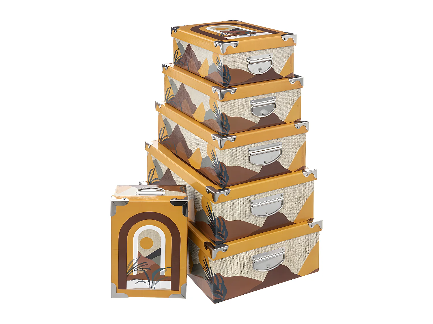 Lot de 6 Boîtes de rangement avec poignées et coins en Métal collection Oasis