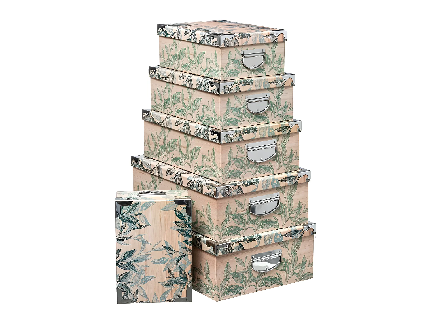 Lot de 6 Boîtes de rangement avec poignées et coins en métal déco Harmony