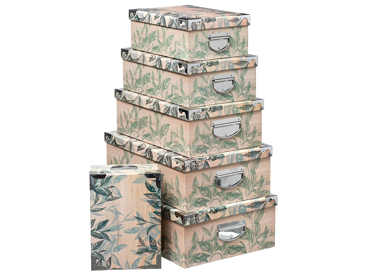 Lot de 6 Boîtes de rangement avec poignées et coins en métal déco Harmony