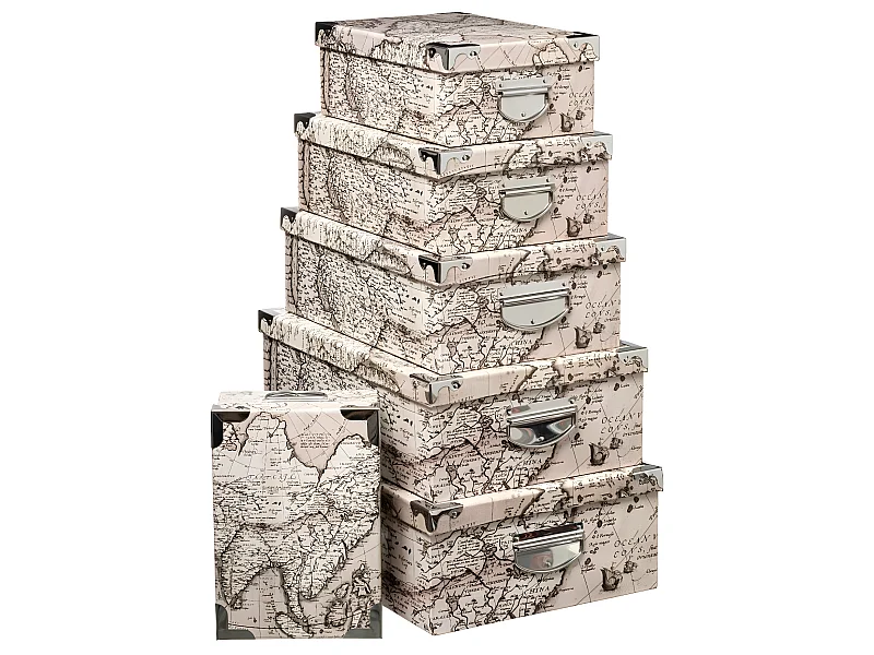 Lot de 6 Boîtes de rangement avec poignées et coins en métal déco Indonésie