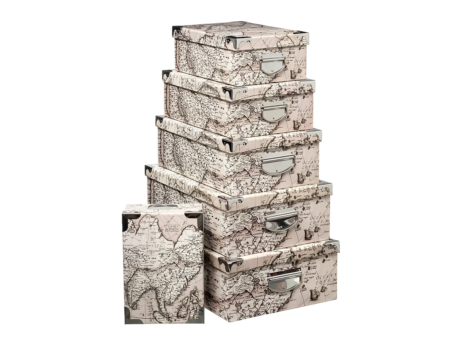 Lot de 6 Boîtes de rangement avec poignées et coins en métal déco Indonésie