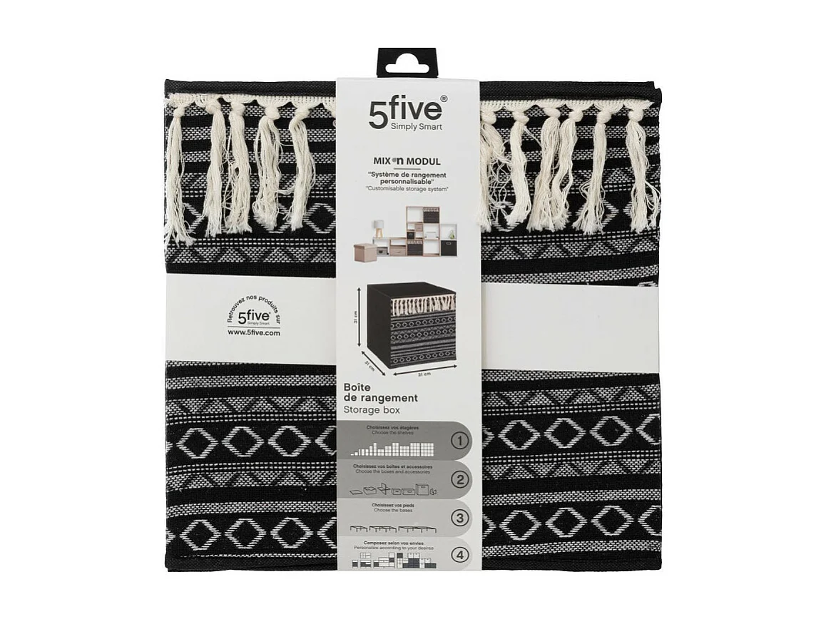 Boîte de Rangement déco Ethnique avec Pompons 31 x 31 cm