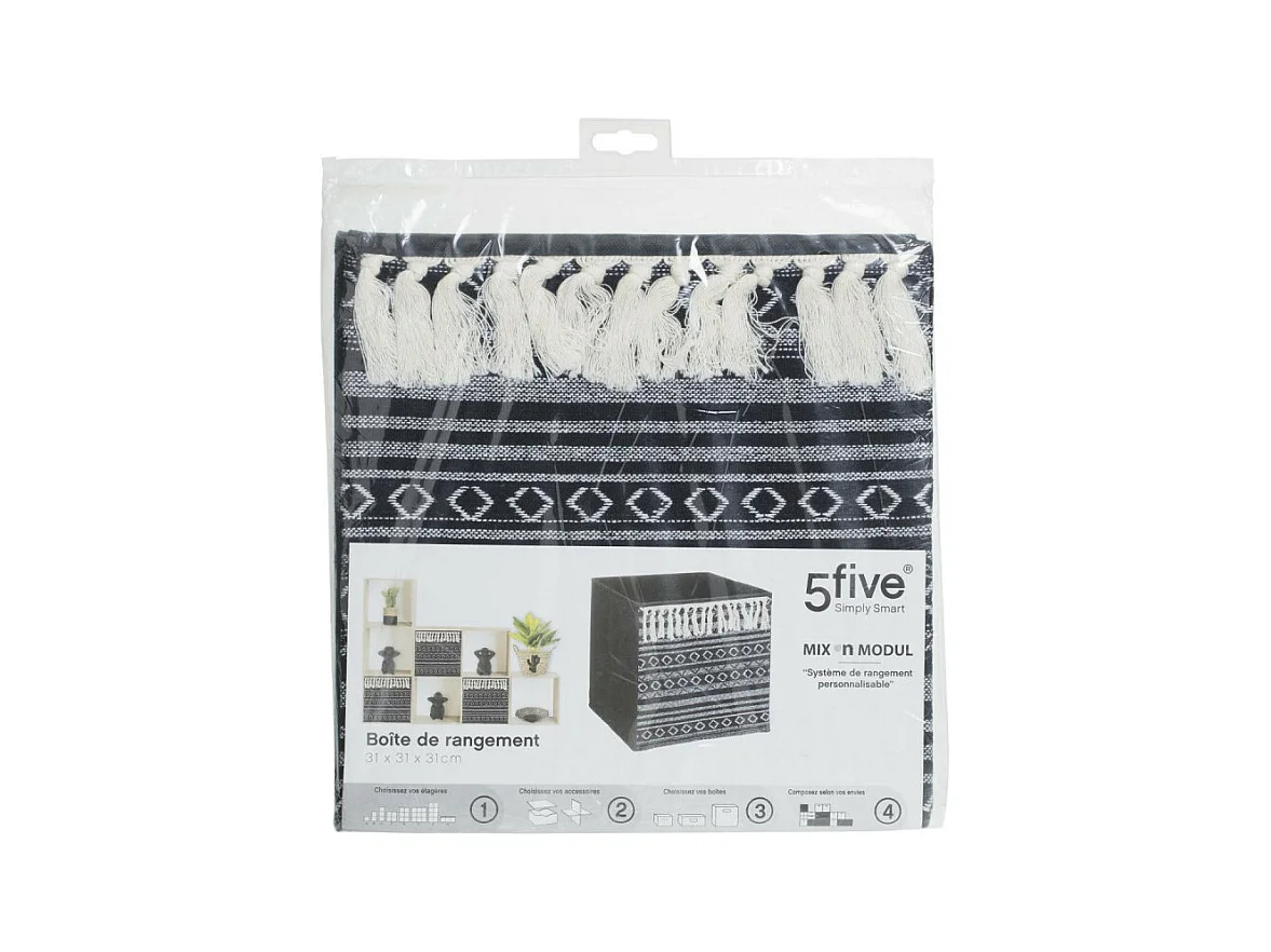 Boîte de Rangement déco Ethnique avec Pompons 31 x 31 cm