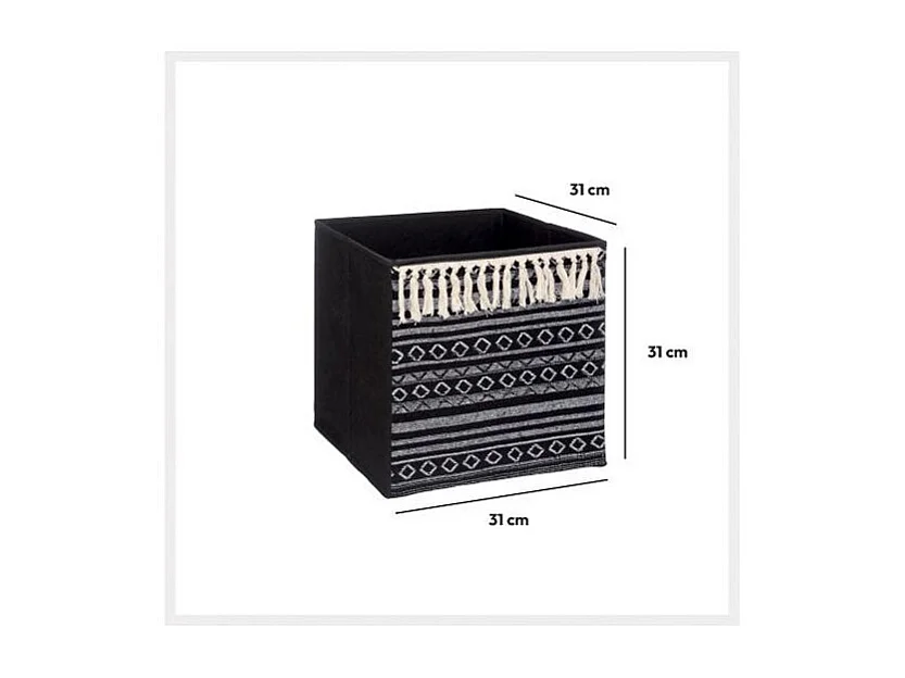 Boîte de Rangement déco Ethnique avec Pompons 31 x 31 cm