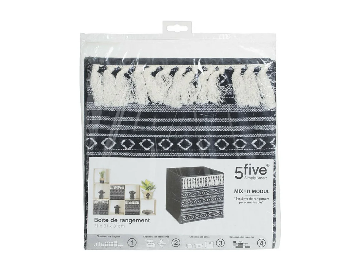 Boîte de Rangement déco Ethnique avec Pompons 31 x 31 cm