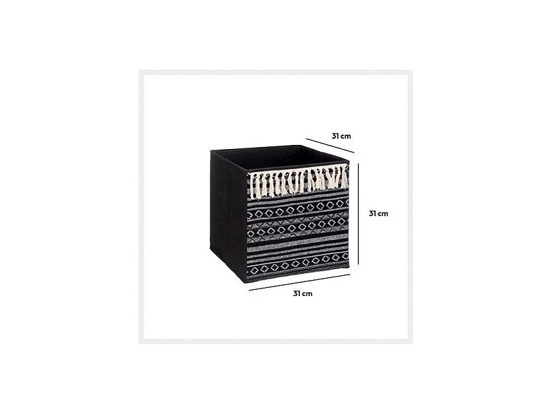 Boîte de Rangement déco Ethnique avec Pompons 31 x 31 cm