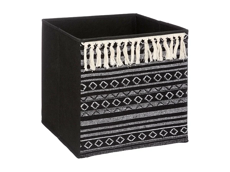 Boîte de Rangement déco Ethnique avec Pompons 31 x 31 cm