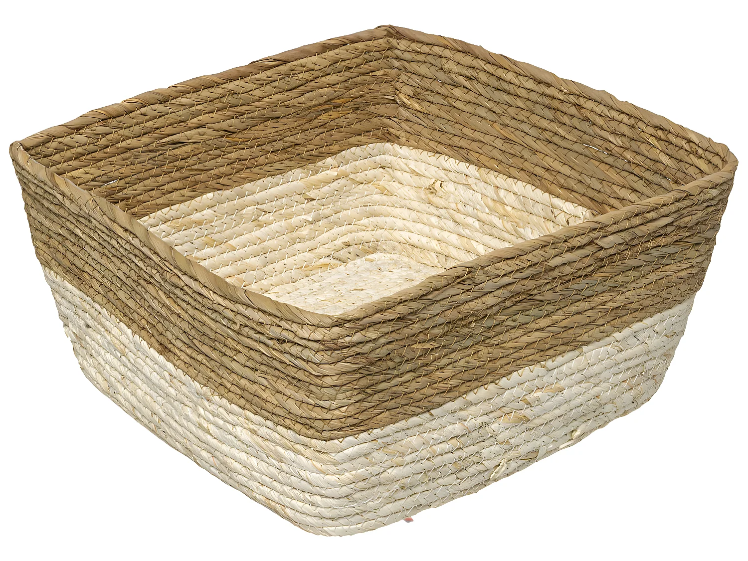 Boîte de rangement Blanc tressé bicolore  31 x 15 cm