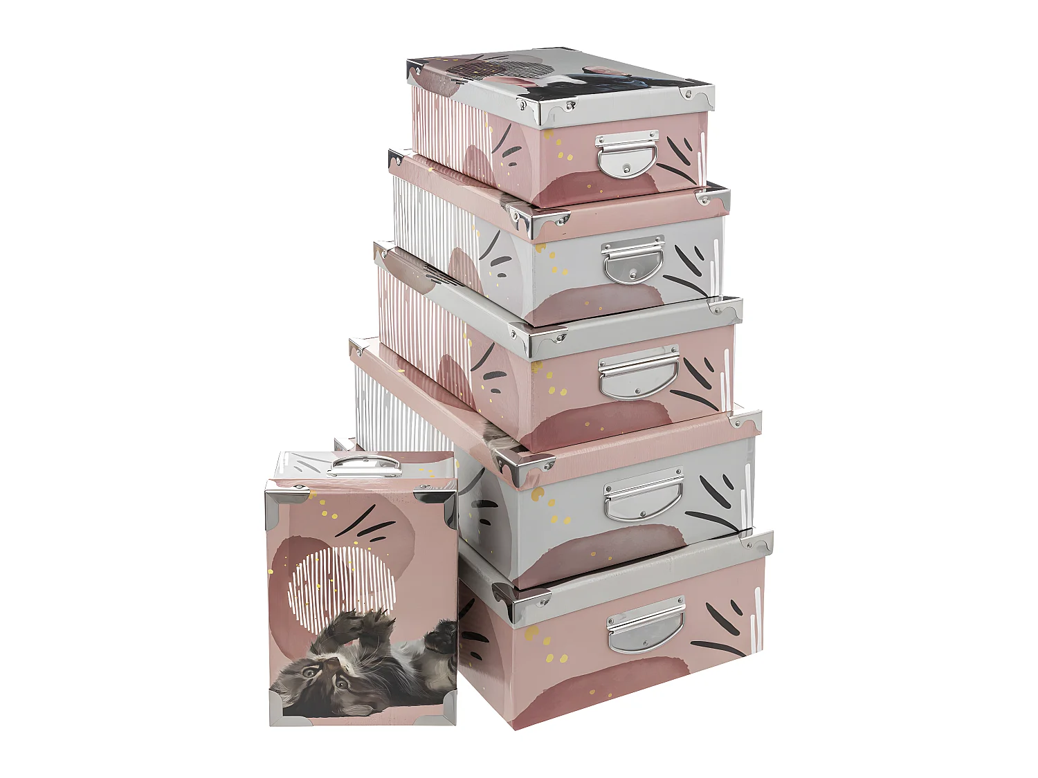 Lot de 6 Boîtes de rangement avec poignées et coins en métal déco Animaux