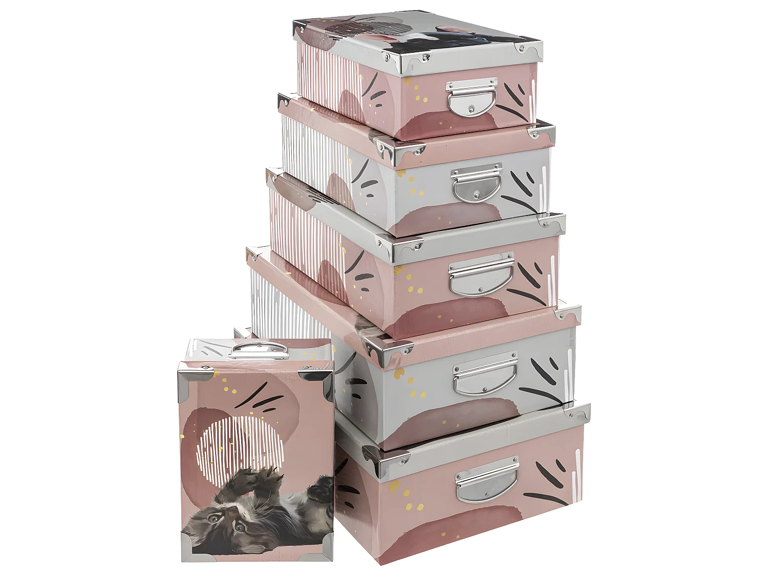 Lot de 6 Boîtes de rangement avec poignées et coins en métal déco Animaux