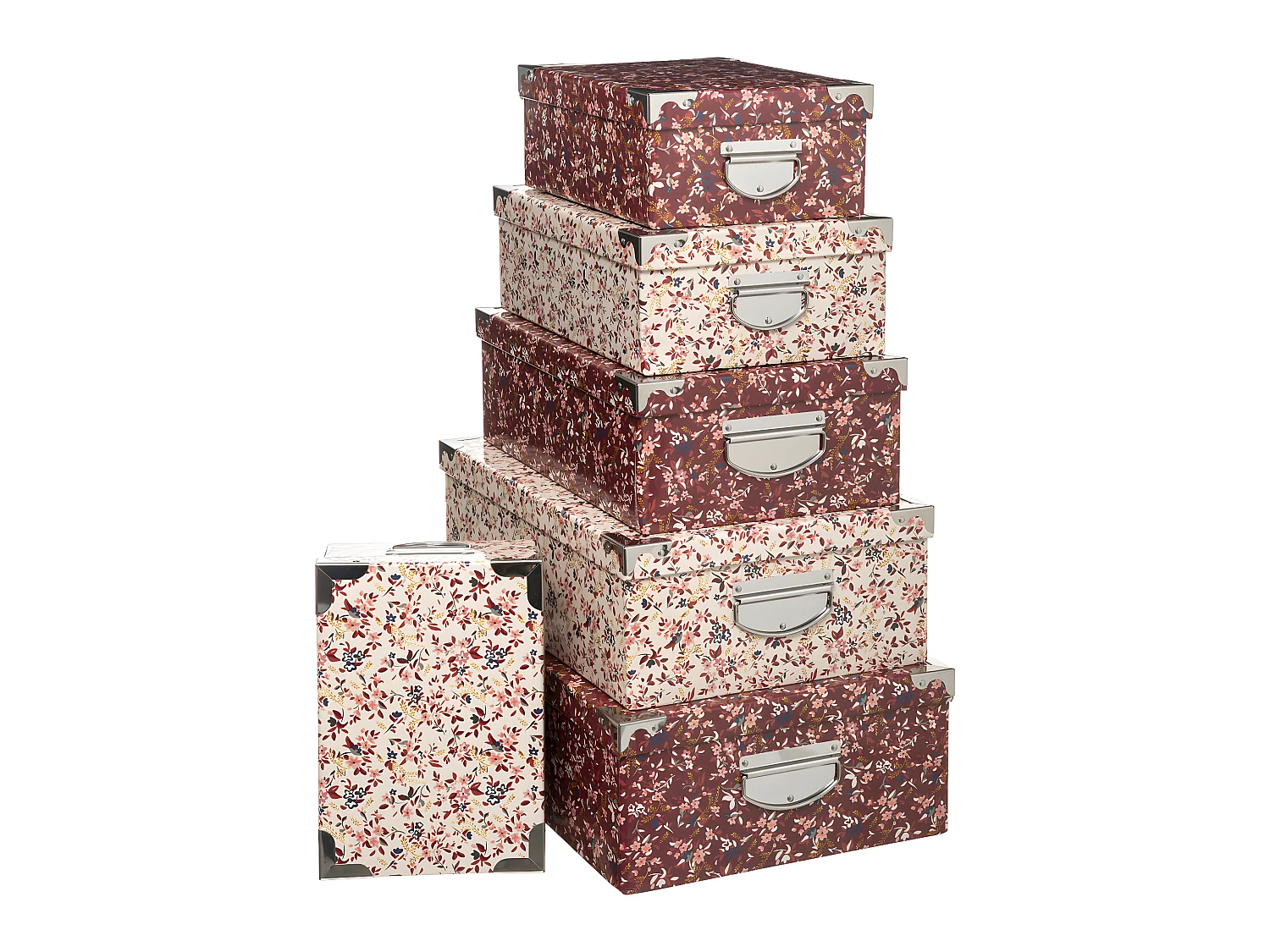 Lot de 6 Boîtes de rangement avec poignées et coins en métal déco Délicatesse