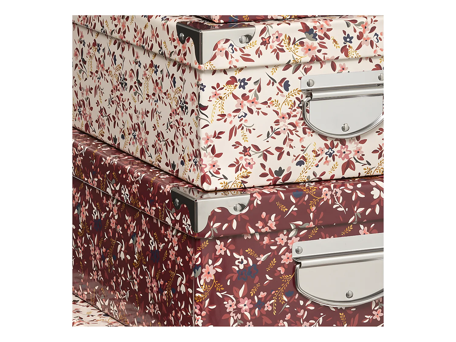 Lot de 6 Boîtes de rangement avec poignées et coins en métal déco Délicatesse