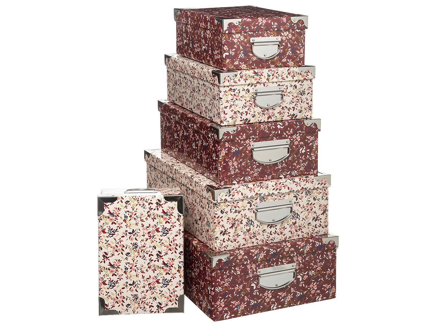 Lot de 6 Boîtes de rangement avec poignées et coins en métal déco Délicatesse