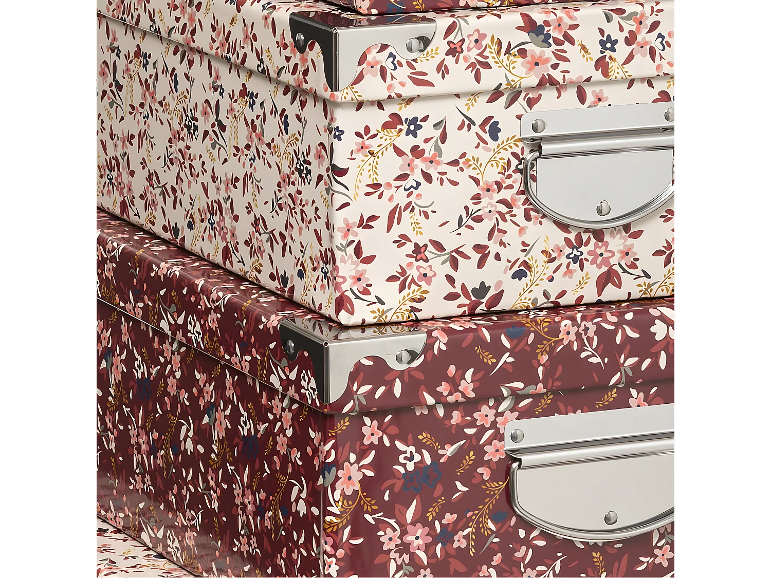 Lot de 6 Boîtes de rangement avec poignées et coins en métal déco Délicatesse