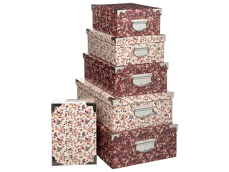 Lot de 6 Boîtes de rangement avec poignées et coins en métal déco Délicatesse