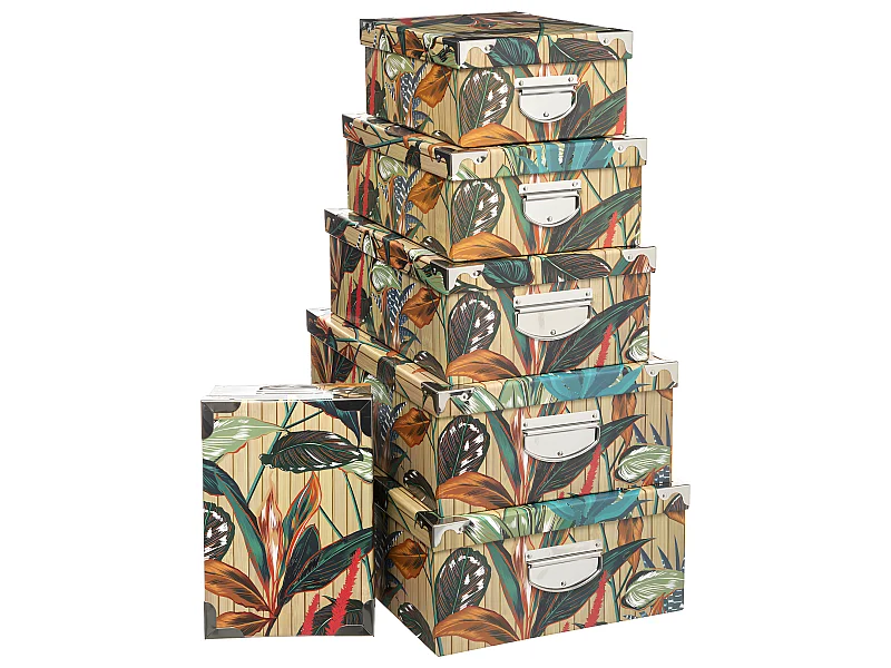 Lot de 6 Boîtes de rangement avec poignées et coins en métal déco Palawan