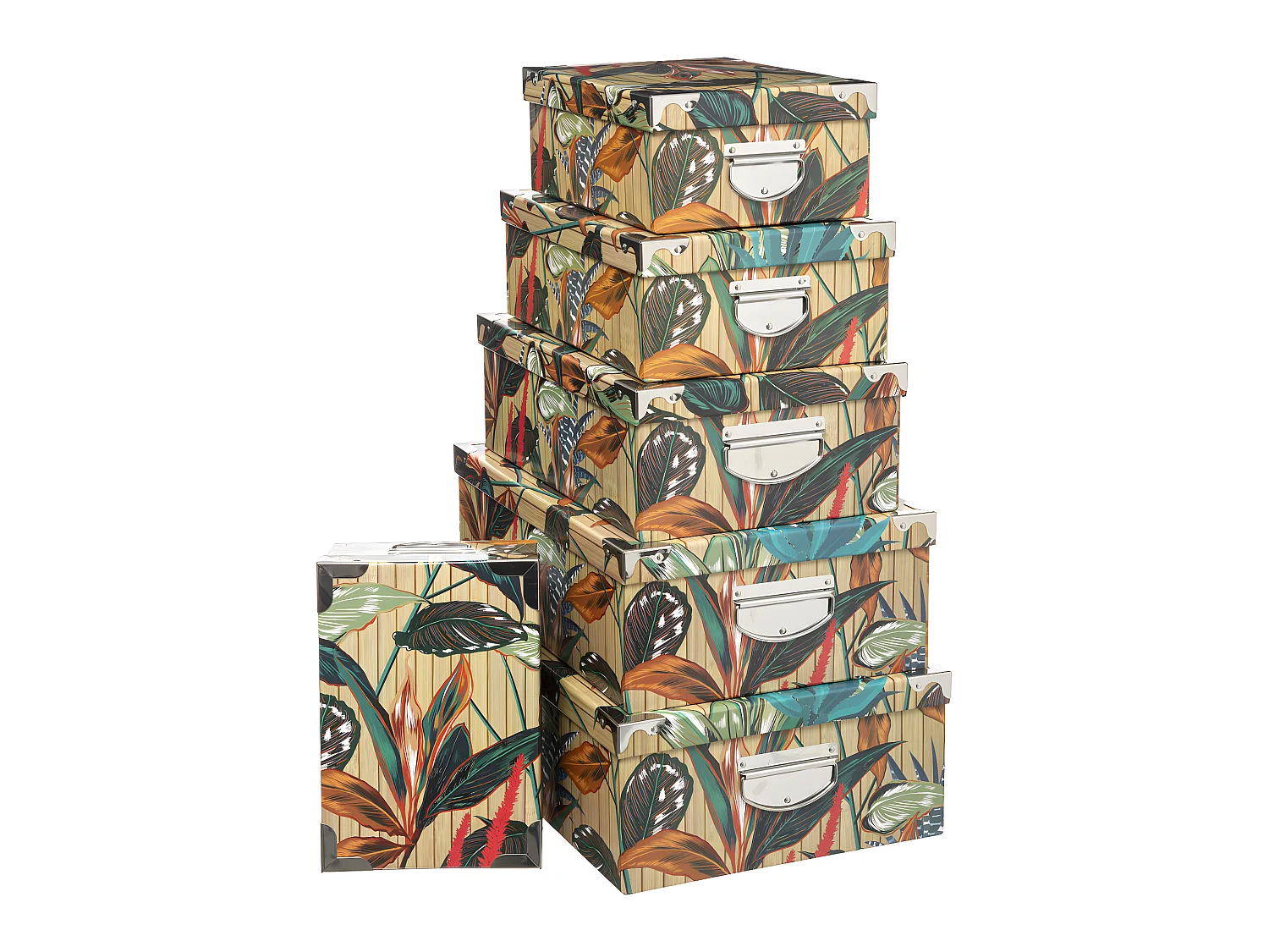 Lot de 6 Boîtes de rangement avec poignées et coins en métal déco Palawan