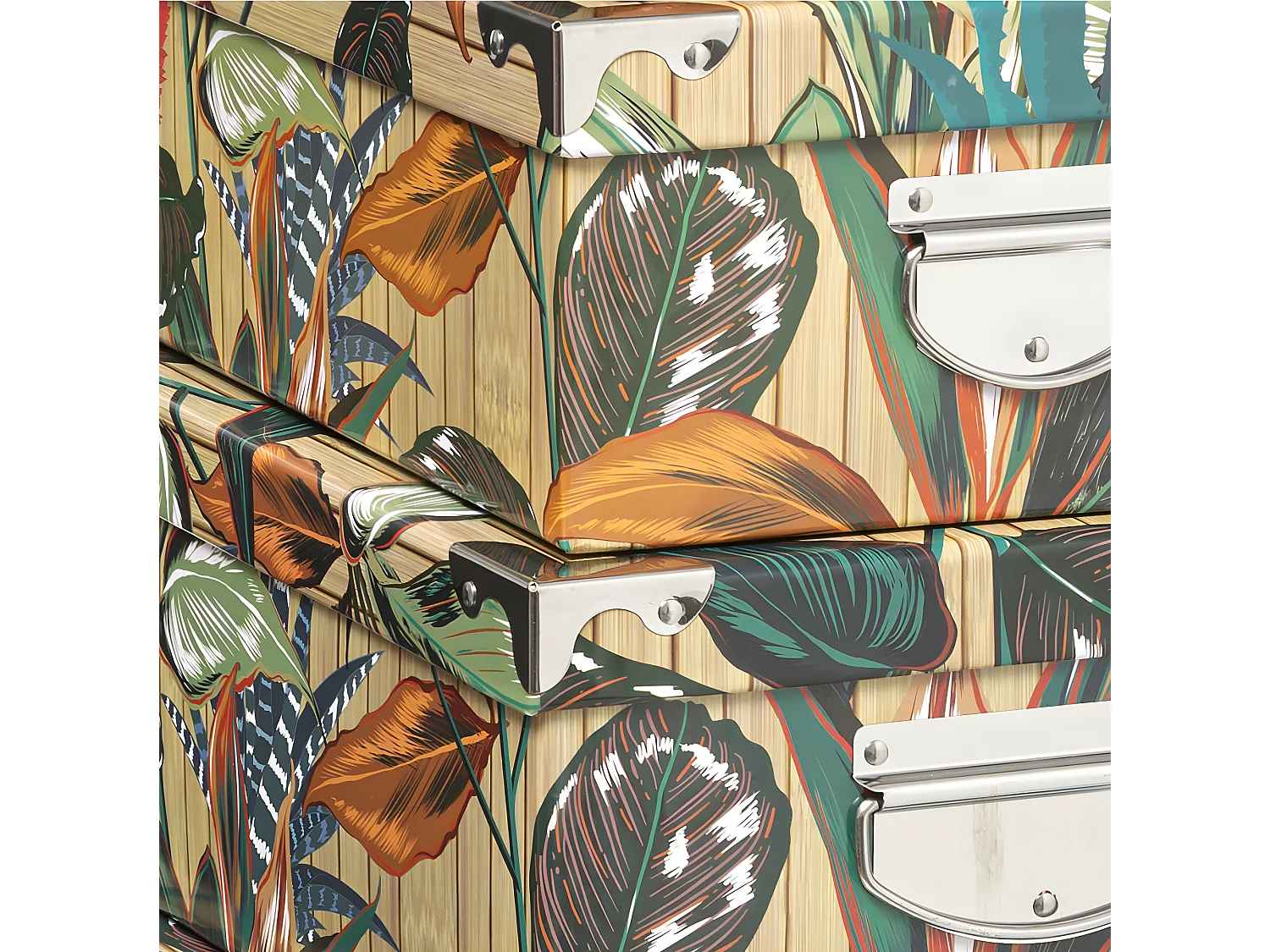 Lot de 6 Boîtes de rangement avec poignées et coins en métal déco Palawan