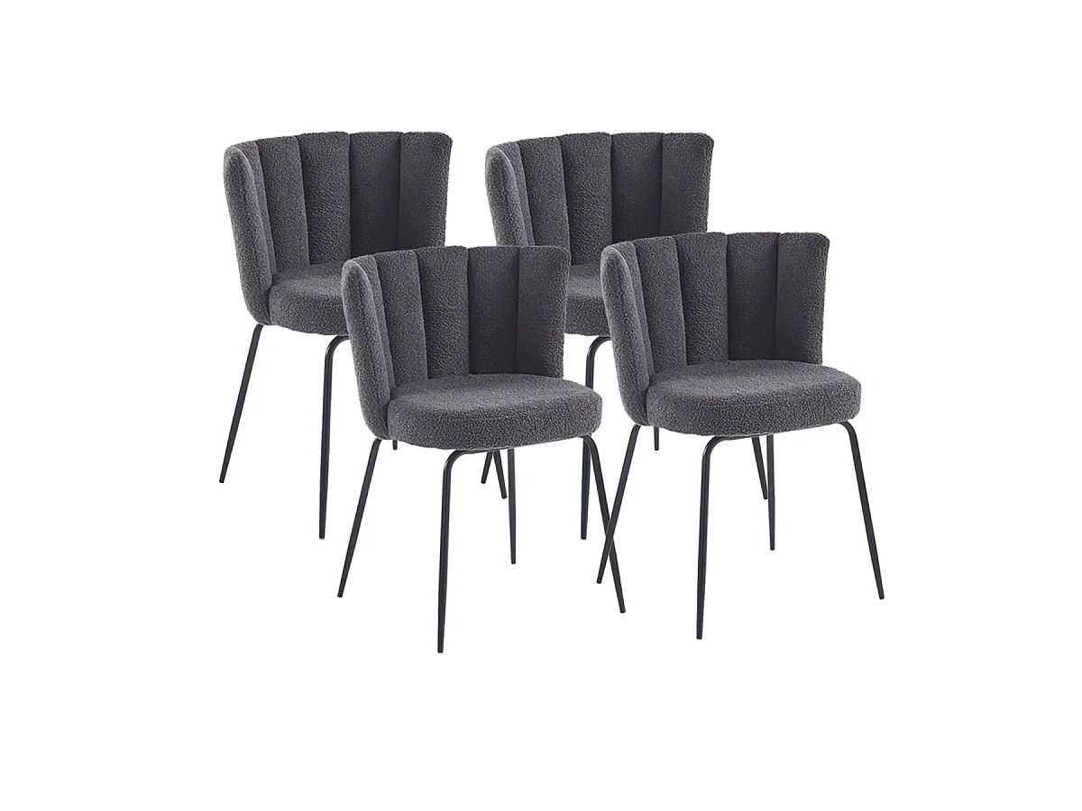 Lot de 4 chaise de salle à manger rembourrée en tissu au crochet gris - Longueur 57 x Profondeur 60 x Hauteur 79 cm