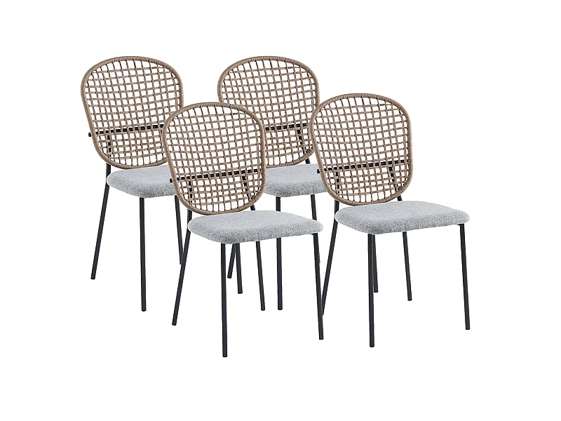 Lot 4 chaise de salle à manger rembourrée en tissu gris avec pieds en métal noir - Longueur 46 x Profondeur 59 x Hauteur 87.5 cm