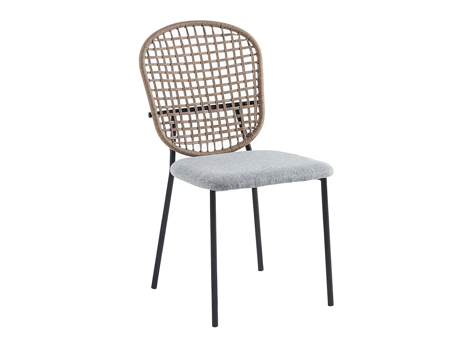 Lot 4 chaise de salle à manger rembourrée en tissu gris avec pieds en métal noir - Longueur 46 x Profondeur 59 x Hauteur 87.5 cm