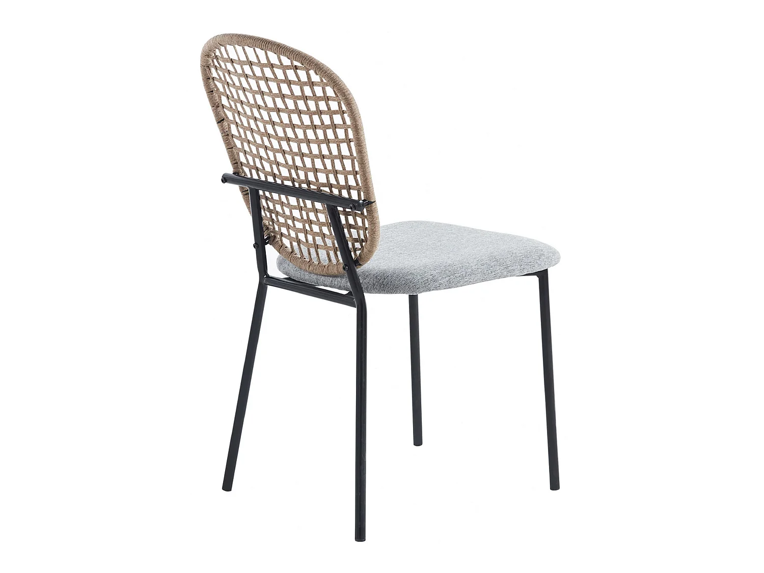 Lot 4 chaise de salle à manger rembourrée en tissu gris avec pieds en métal noir - Longueur 46 x Profondeur 59 x Hauteur 87.5 cm