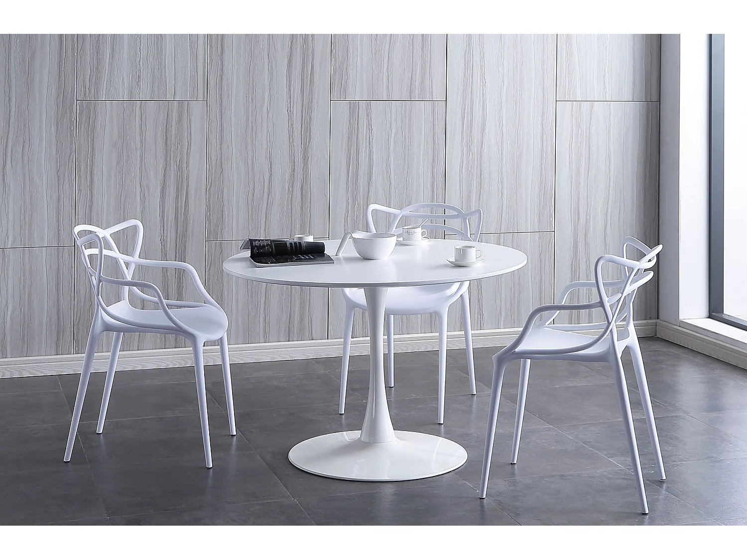 Lot de 4 chaise forme papillon en polypropylène coloris blanc - Longueur 55 x Profondeur 55 x Hauteur 83 cm